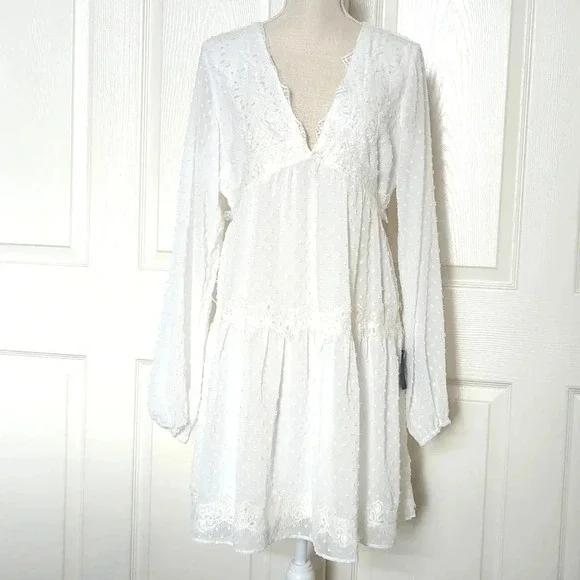 Lulu's Wistful Moment White Swiss Dot Long Sleeve Dress - Picture 5 of 8